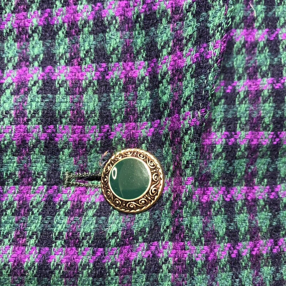Pendleton Woolen Mills Plaid Green/Purple Checkered Wool Blazer 10 Petite - Picture 4 of 12
